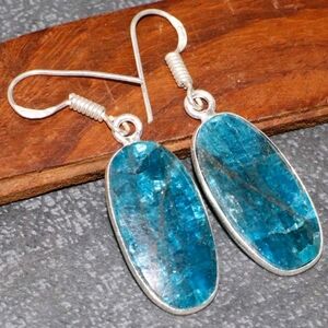 Blue Apatite Gemstone 925 Sterling Silver Handmade Drop Dangle Earrings